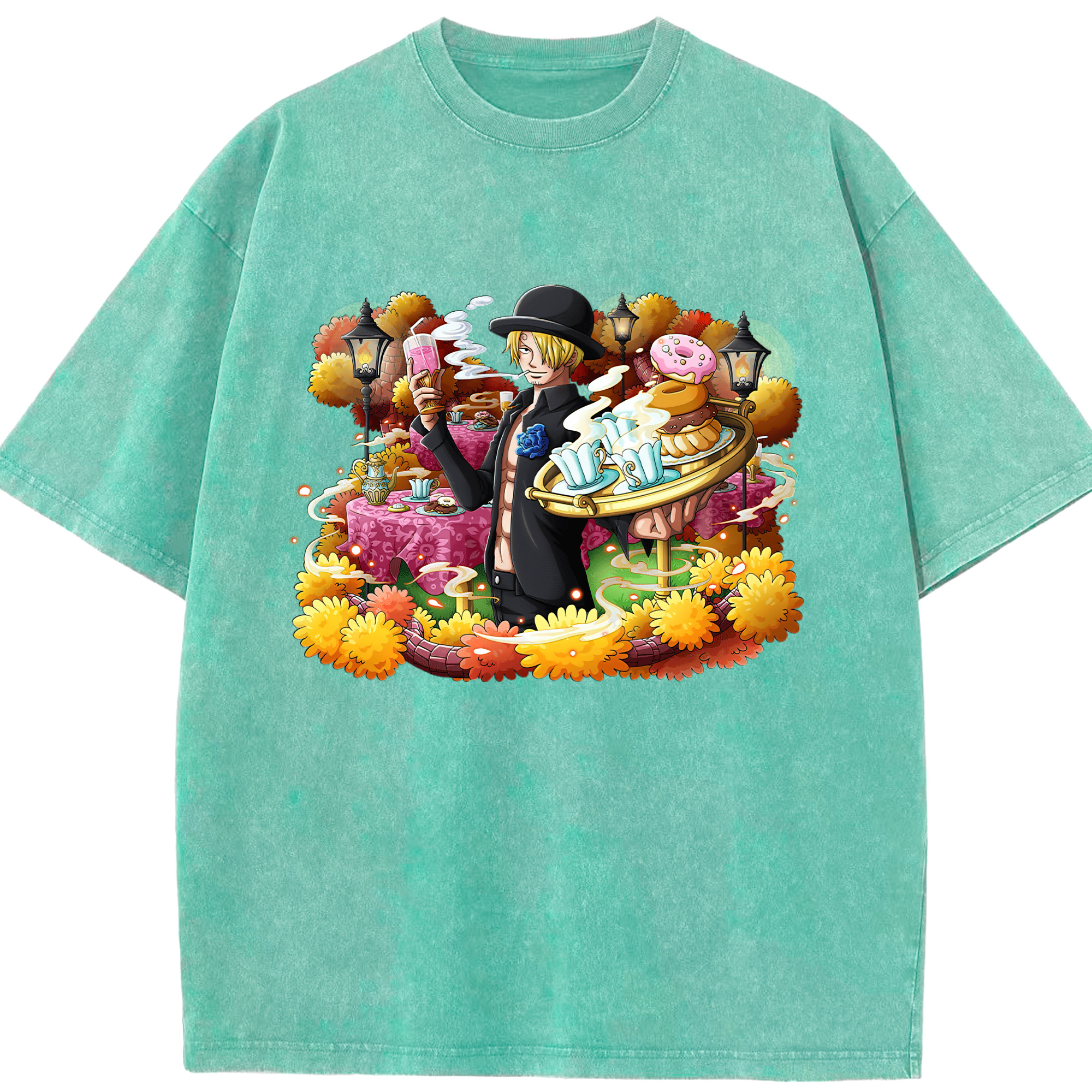 （画像用） ワンピース サンジ ONE PIECE Sanji 綿100% ヴィンテージ風 半袖Tシャツ（フロントプリント）